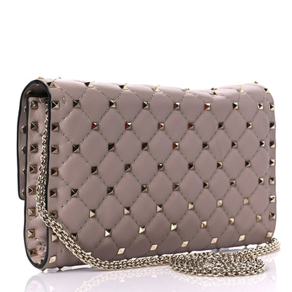 Valentino Garavani Lambskin Rockstud Spike Wallet on Chain Poudre 3 of 11