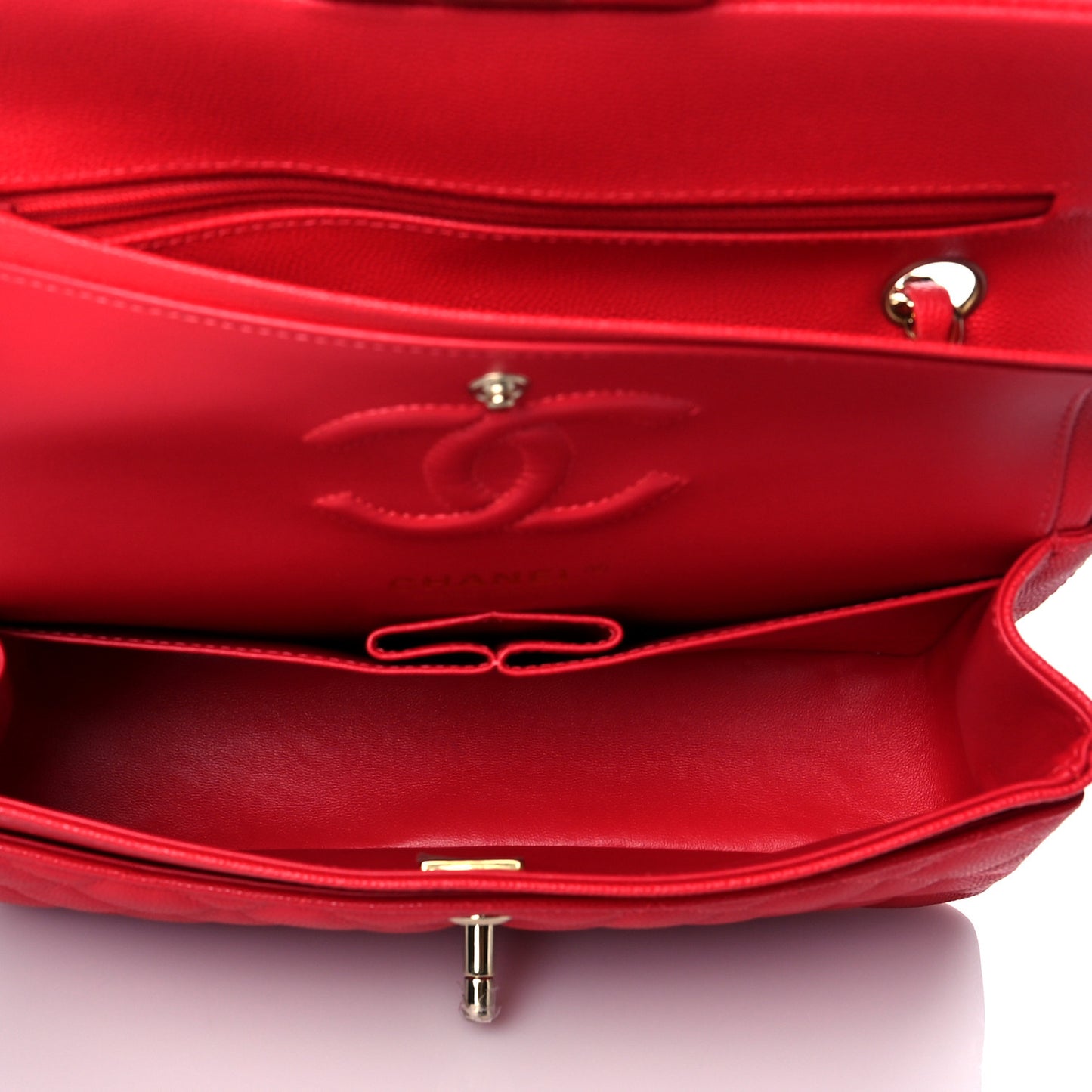 Caviar Quilted Small Double Flap Red