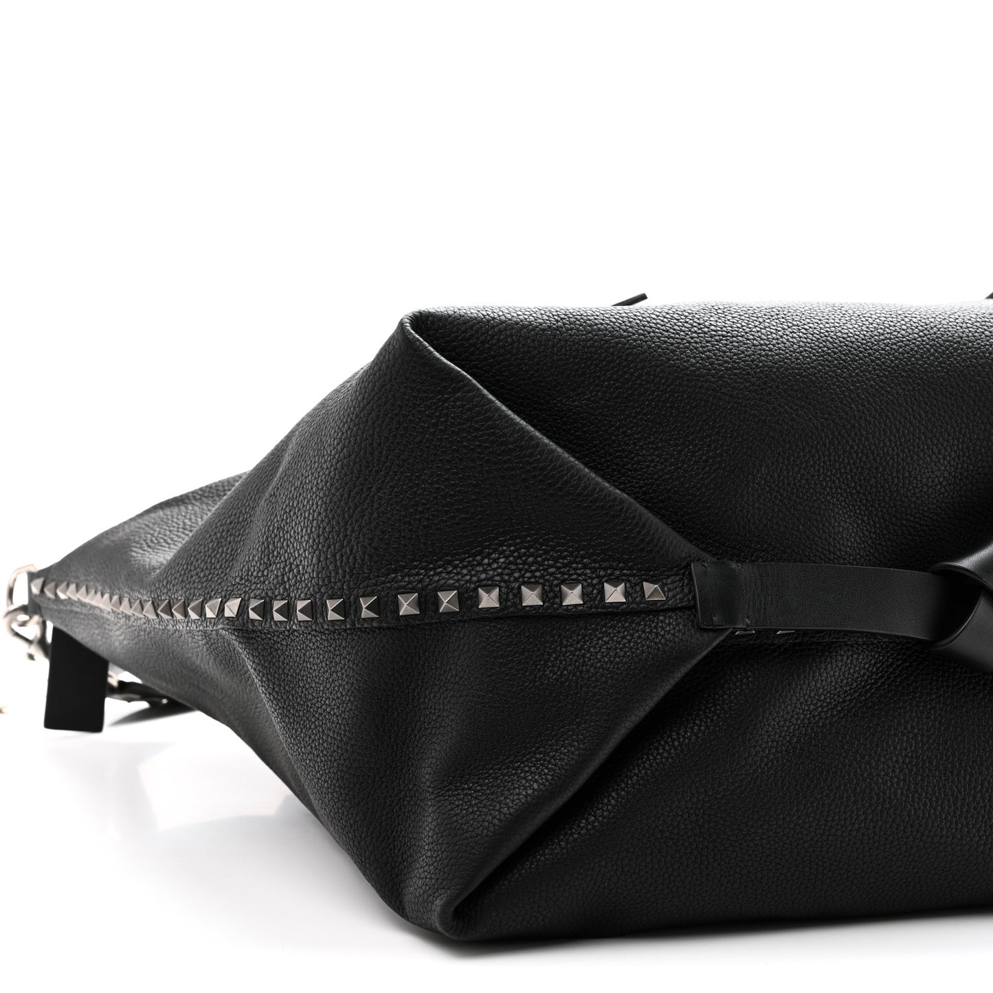 Grained Calfskin Rockstud Travel Tote Bag Black