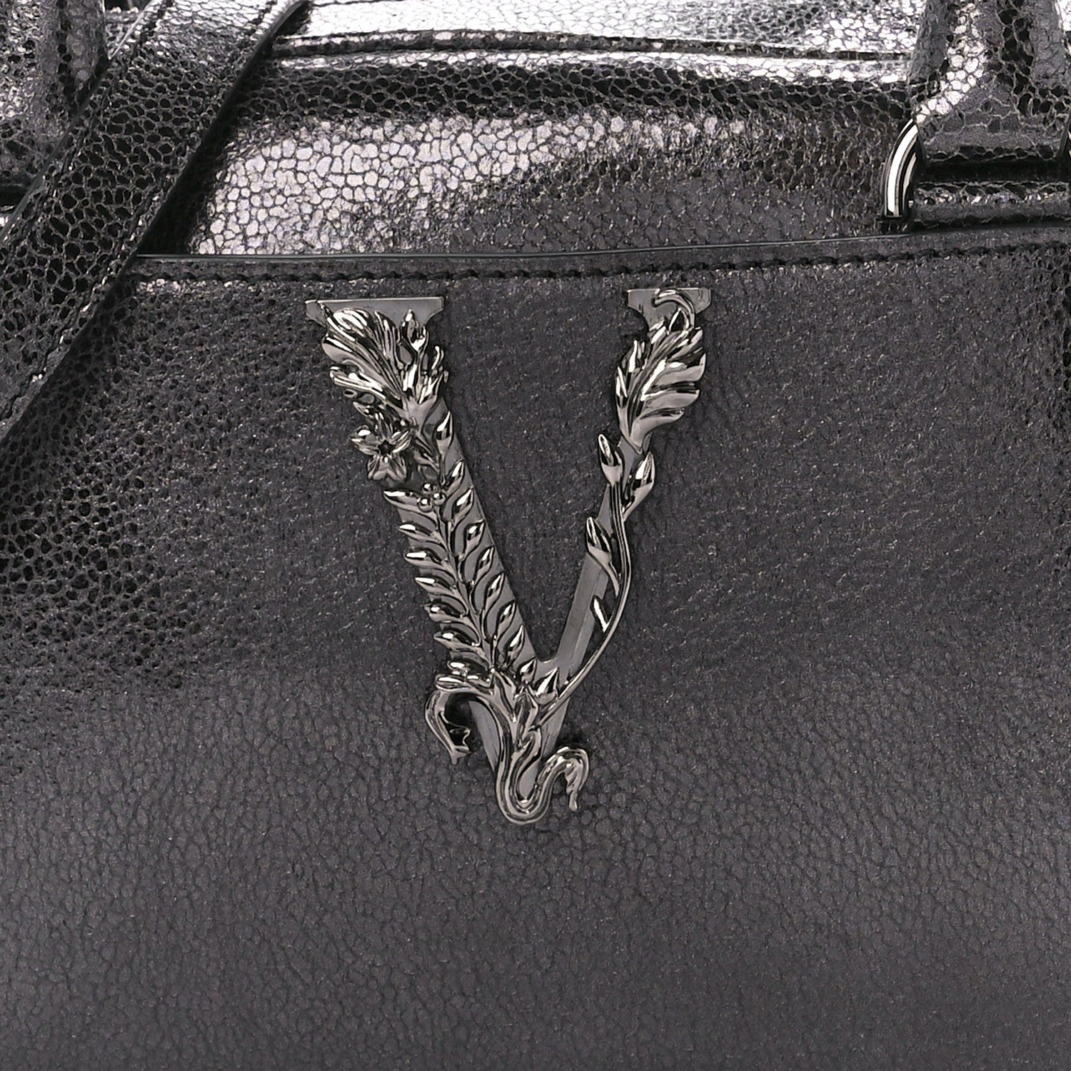 Versace Metallic Calfksin Virtus Small Bowling Bag Grey 9 of 11