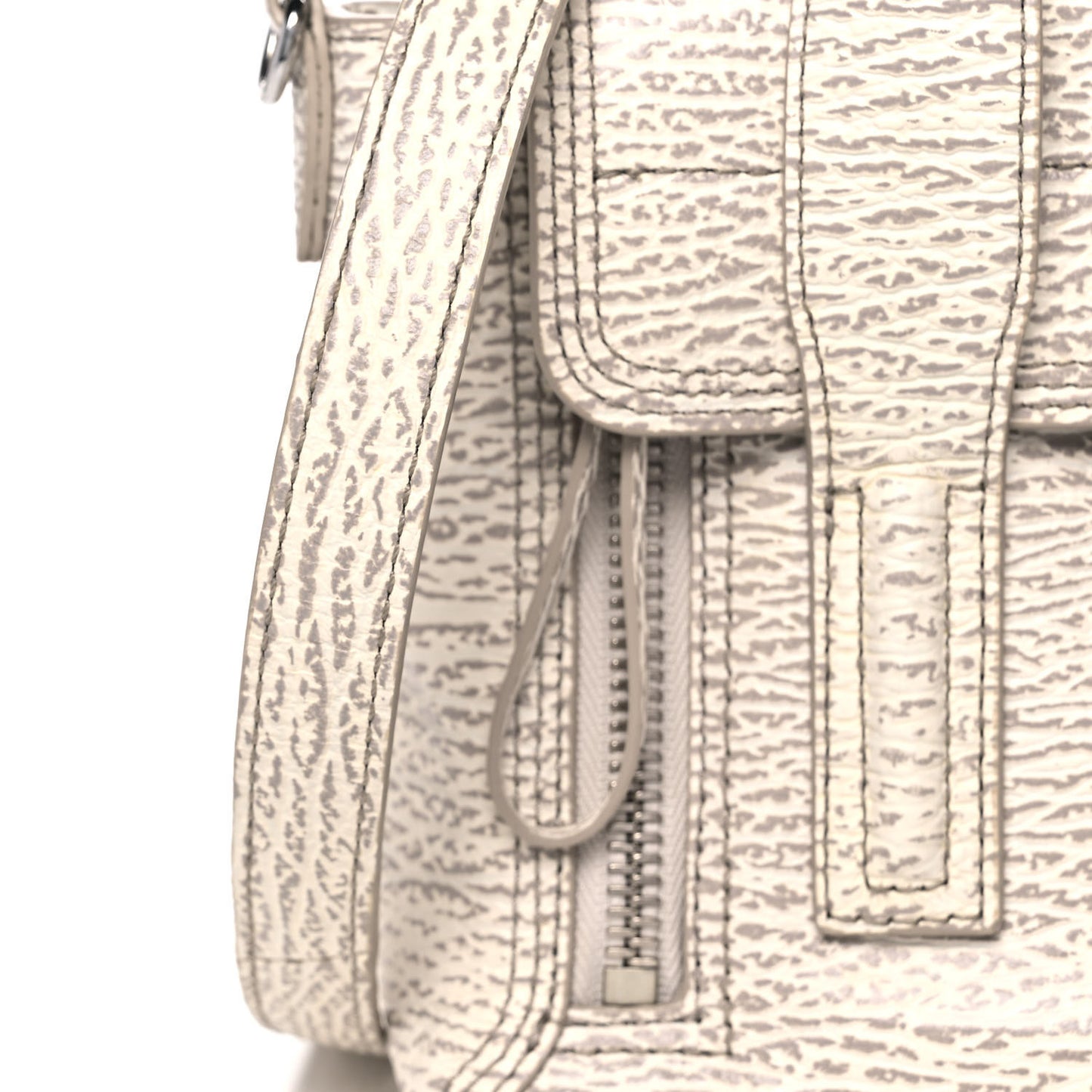 Shark Embossed Textured Calfskin Mini Pashli Satchel Ivory Dove