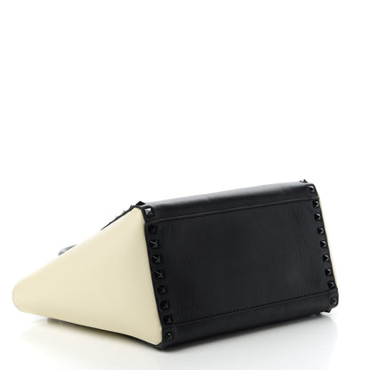 Valentino Garavani Vitello Bi-Color Small Rockstud Double Handle Tote Ivory Black 4 of 10