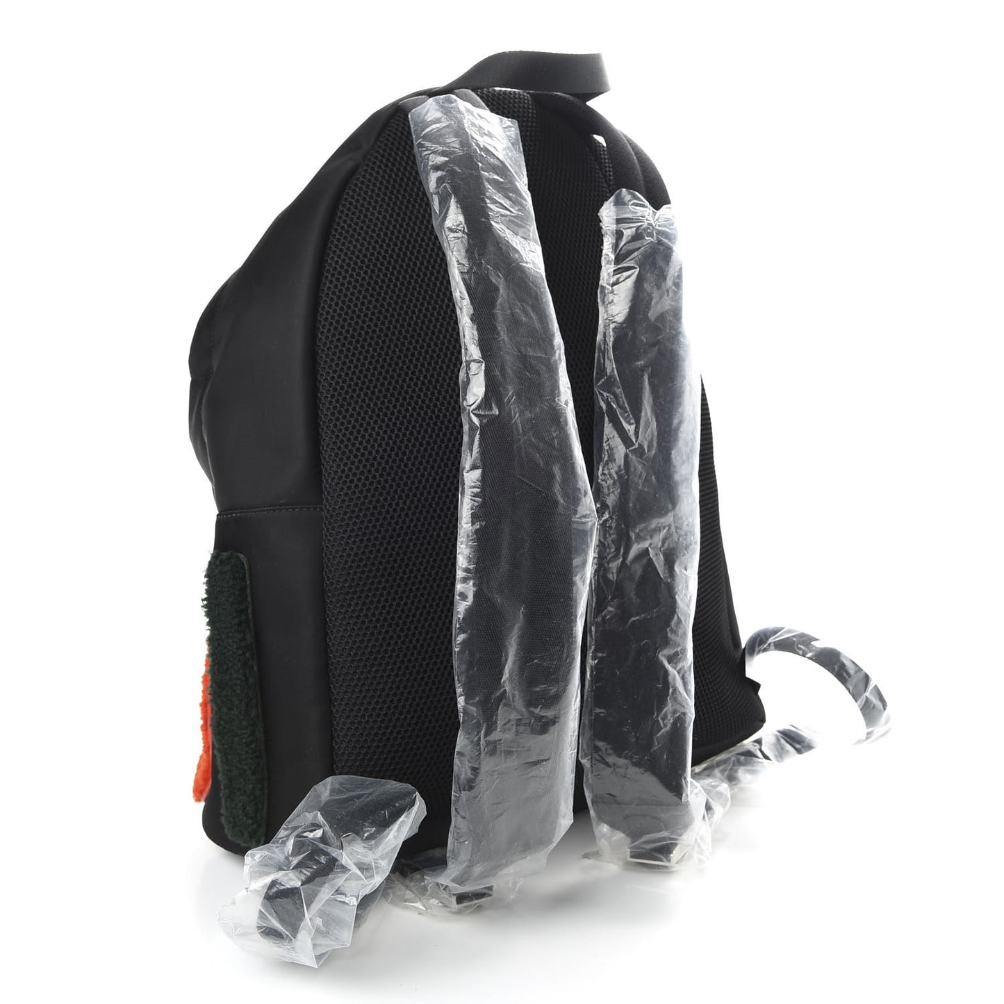 Nylon Shearling Block Letter Backpack Black
