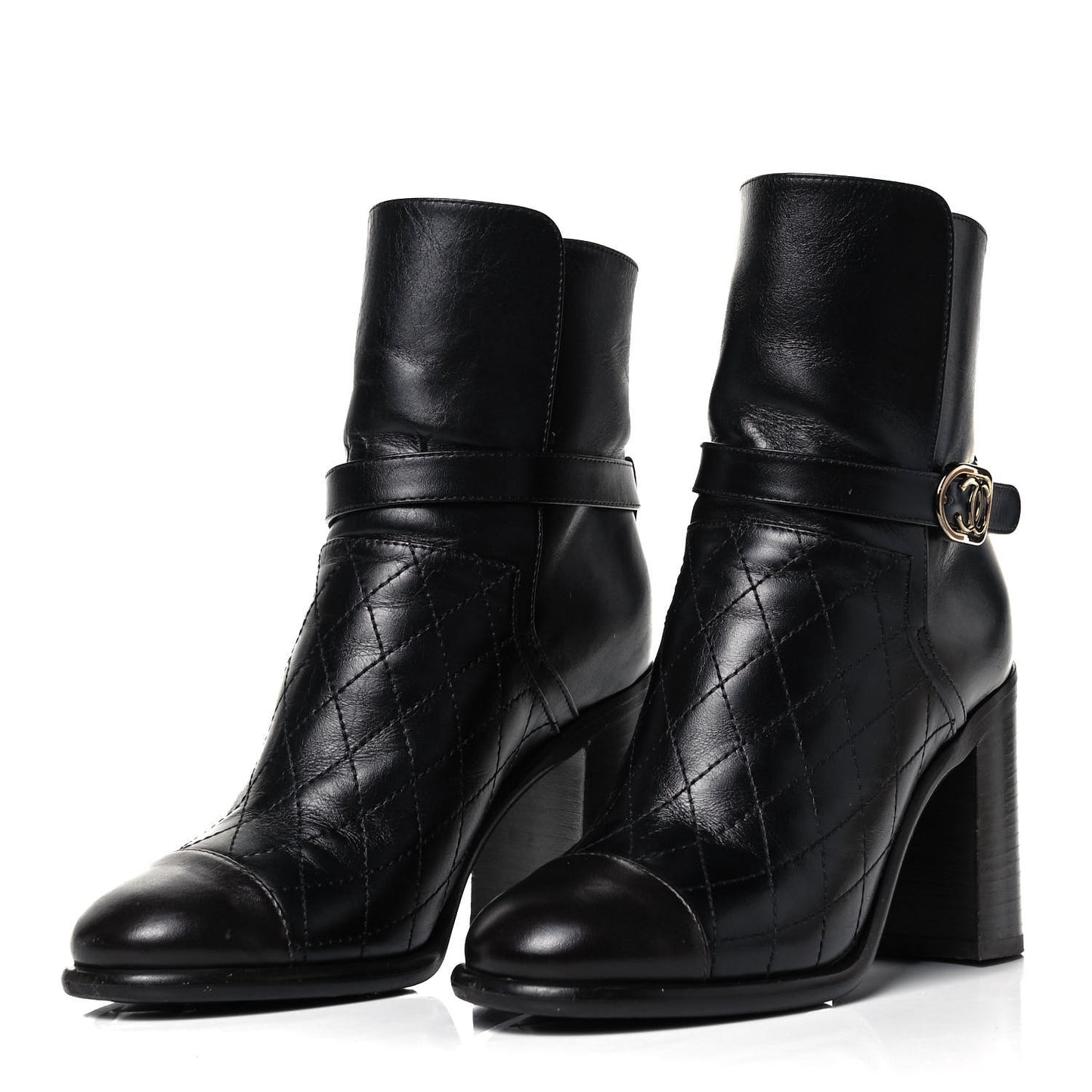 Calfskin Quilted Cap Toe Boots 35.5 Black Brown