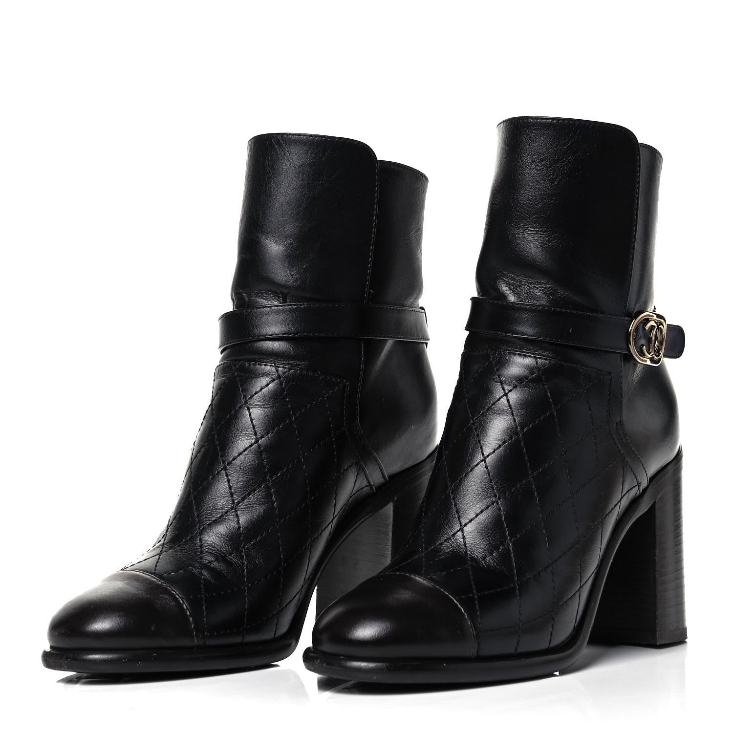 Chanel Calfskin Quilted Cap Toe Boots 35.5 Black Brown 3 of 7