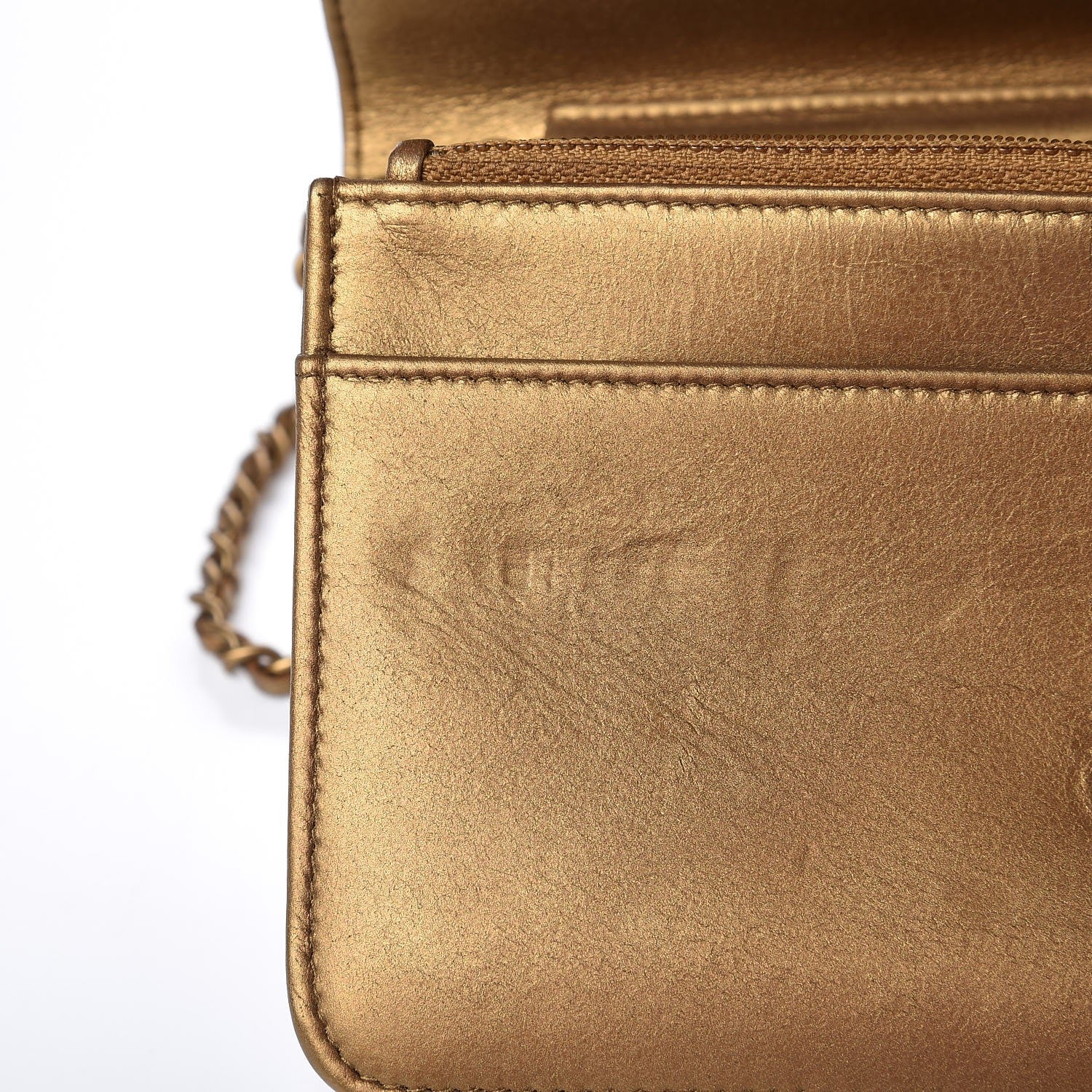Chanel Metallic Lambskin Timeless Wallet on Chain WOC Gold 8 of 9