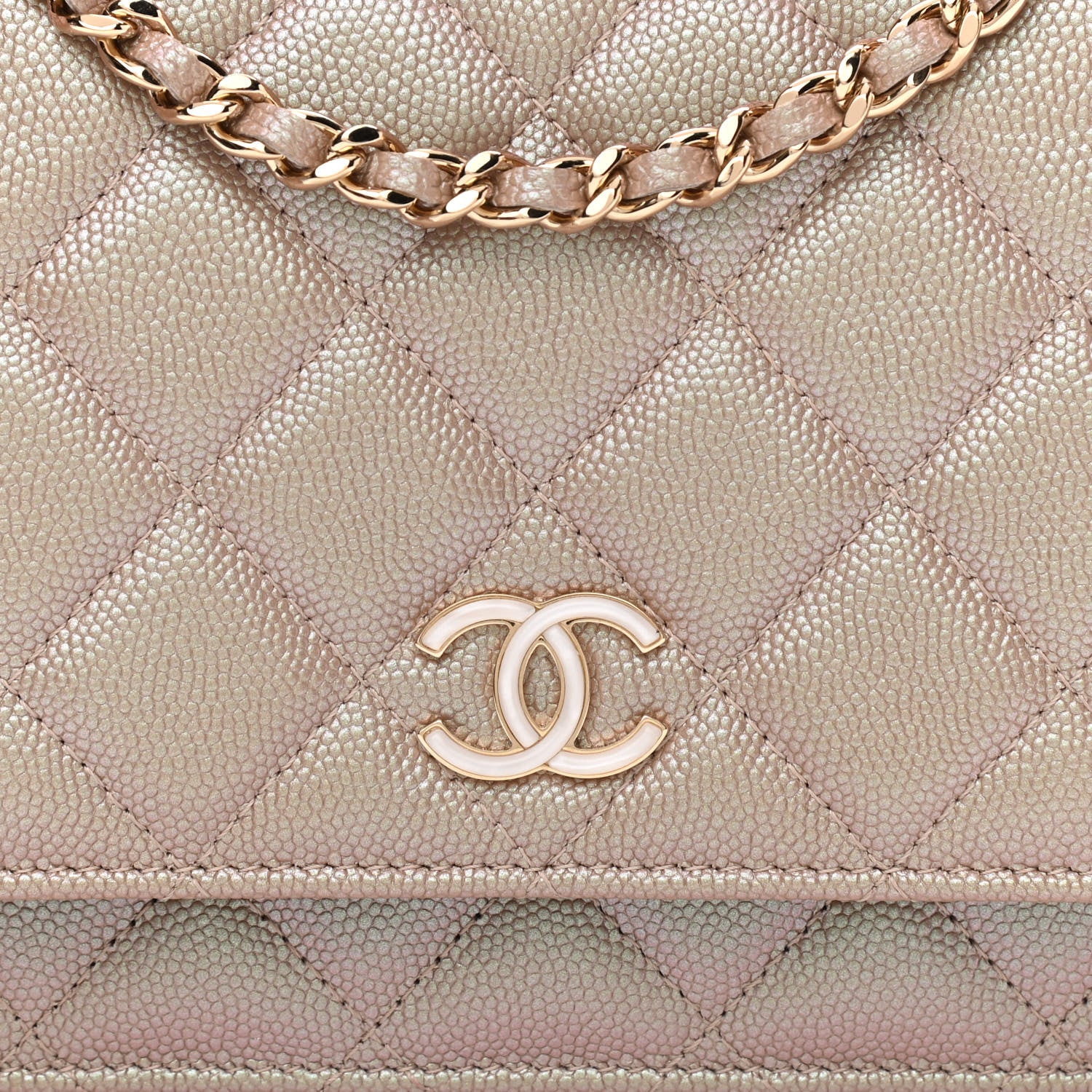 Chanel Iridescent Caviar Quilted Wallet On Chain WOC Beige 9 of 13