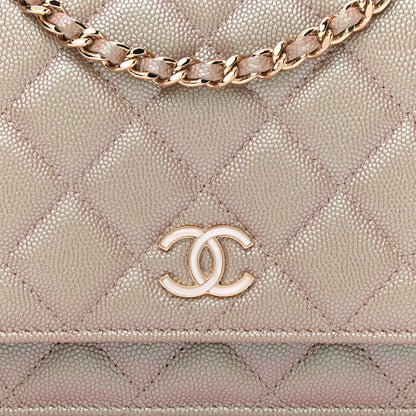 Chanel Iridescent Caviar Quilted Wallet On Chain WOC Beige 9 of 13