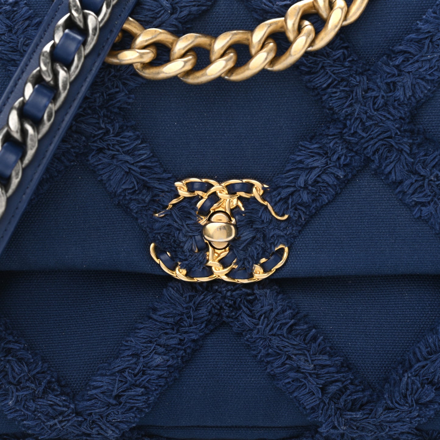Cotton Canvas Quilted Medium Chanel 19 Flap Navy Blue