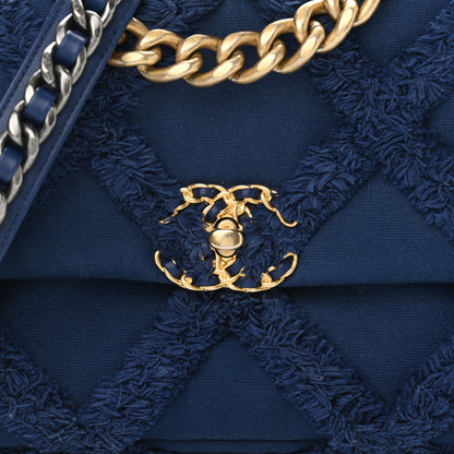 Chanel Cotton Canvas Quilted Medium Chanel 19 Flap Navy Blue 7 of 11