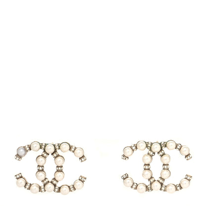 Chanel Pearl Crystal Nefertiti CC Earrings Gold 1 of 5