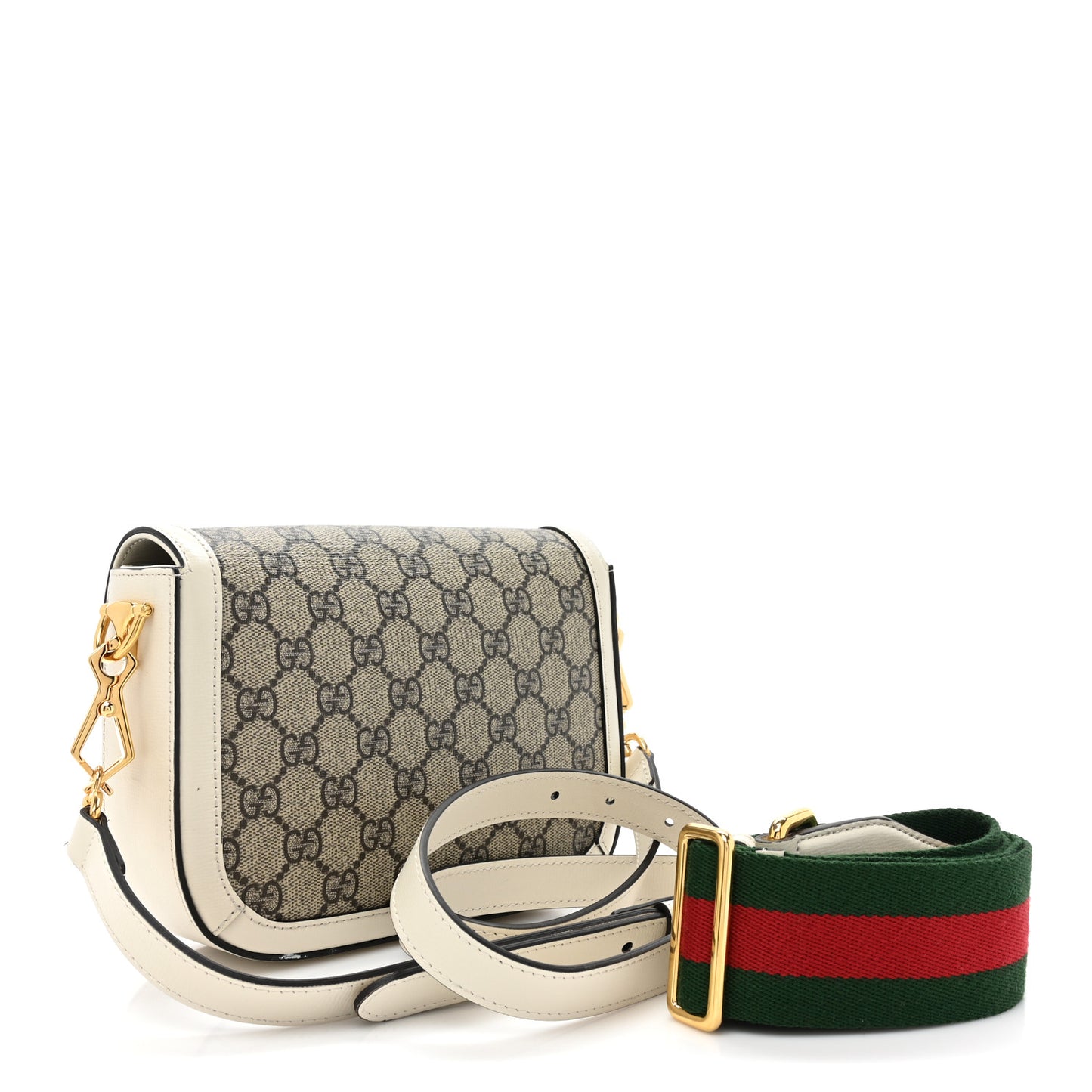 GG Supreme Monogram Web Mini Horsebit 1955 Shoulder Bag Beige Mystic White