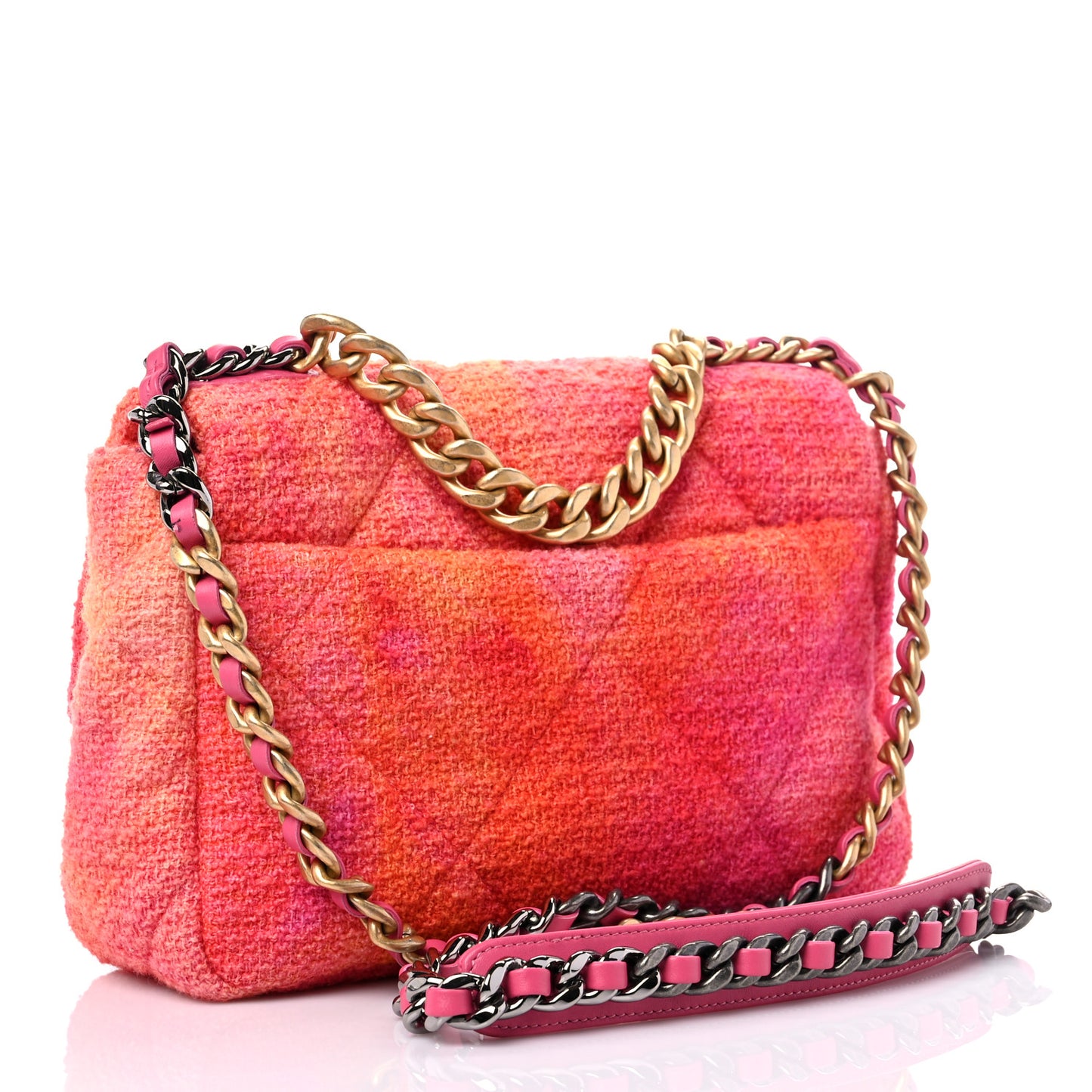 Tweed Quilted Medium Chanel 19 Flap Coral Pink