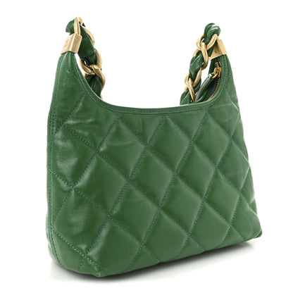 Chanel Shiny Crumpled Lambskin Quilted Small CC Funky Town Hobo Green 3 of 11