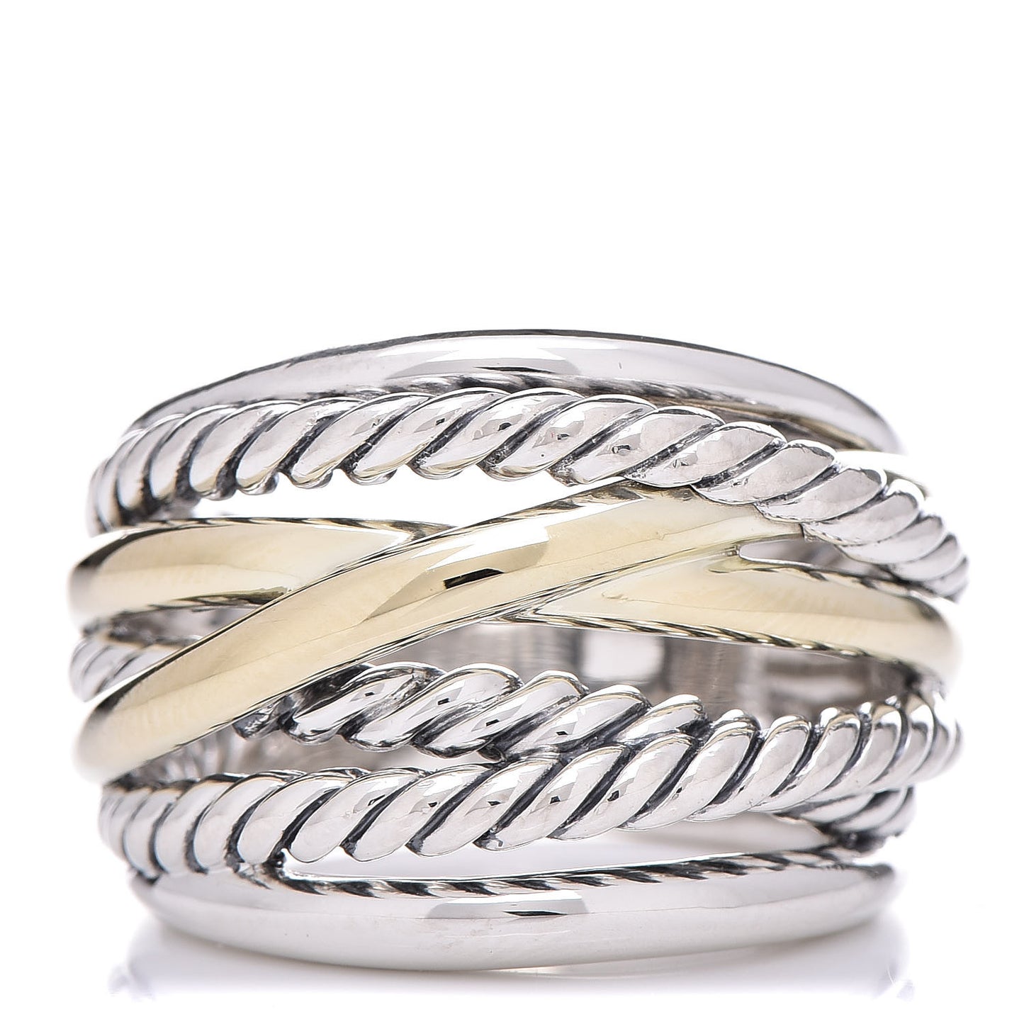 Sterling Silver 14K Yellow Gold Wide Crossover Ring 54 6.75