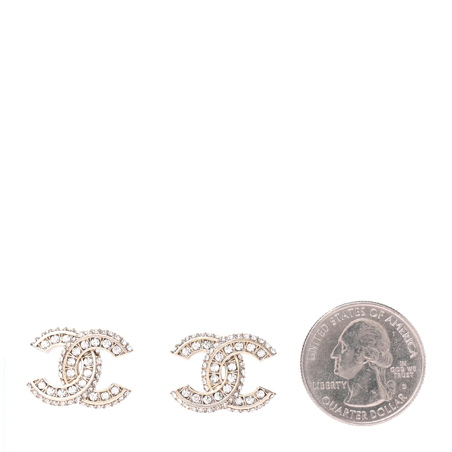 Chanel Crystal Timeless CC Earrings Light Gold 2 of 4