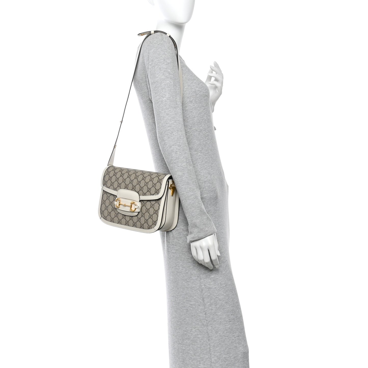 GG Supreme Monogram Horsebit 1955 Shoulder Bag Beige Mystic White