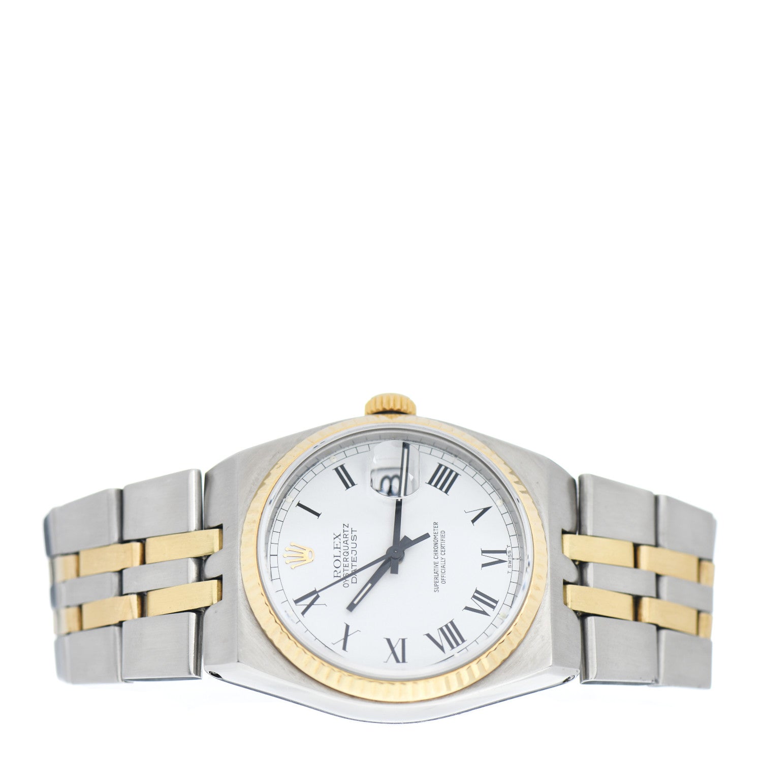 Rolex Stainless Steel 18K Yellow Gold 36mm OysterQuartz Datejust Watch White Roman 17013 2 of 4