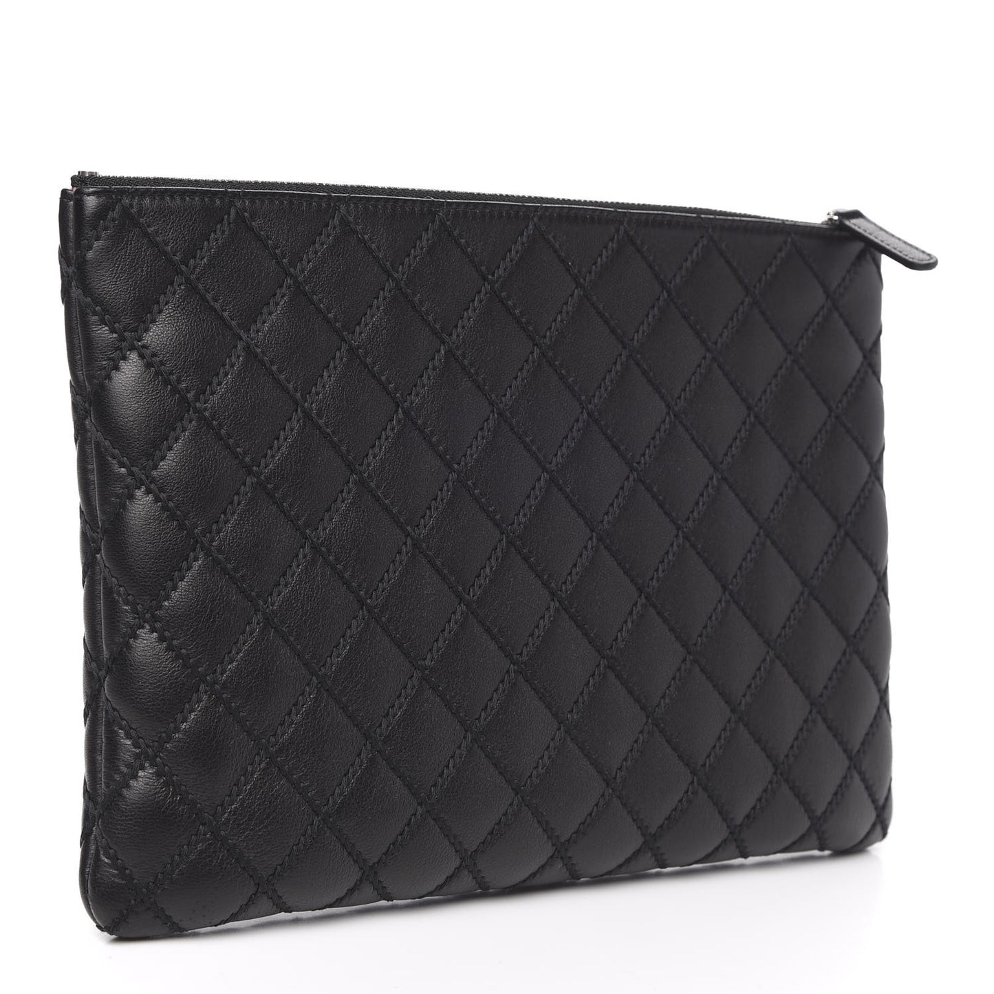 Sheepskin Stitched Lacquered CC Medium Cosmetic Case Black