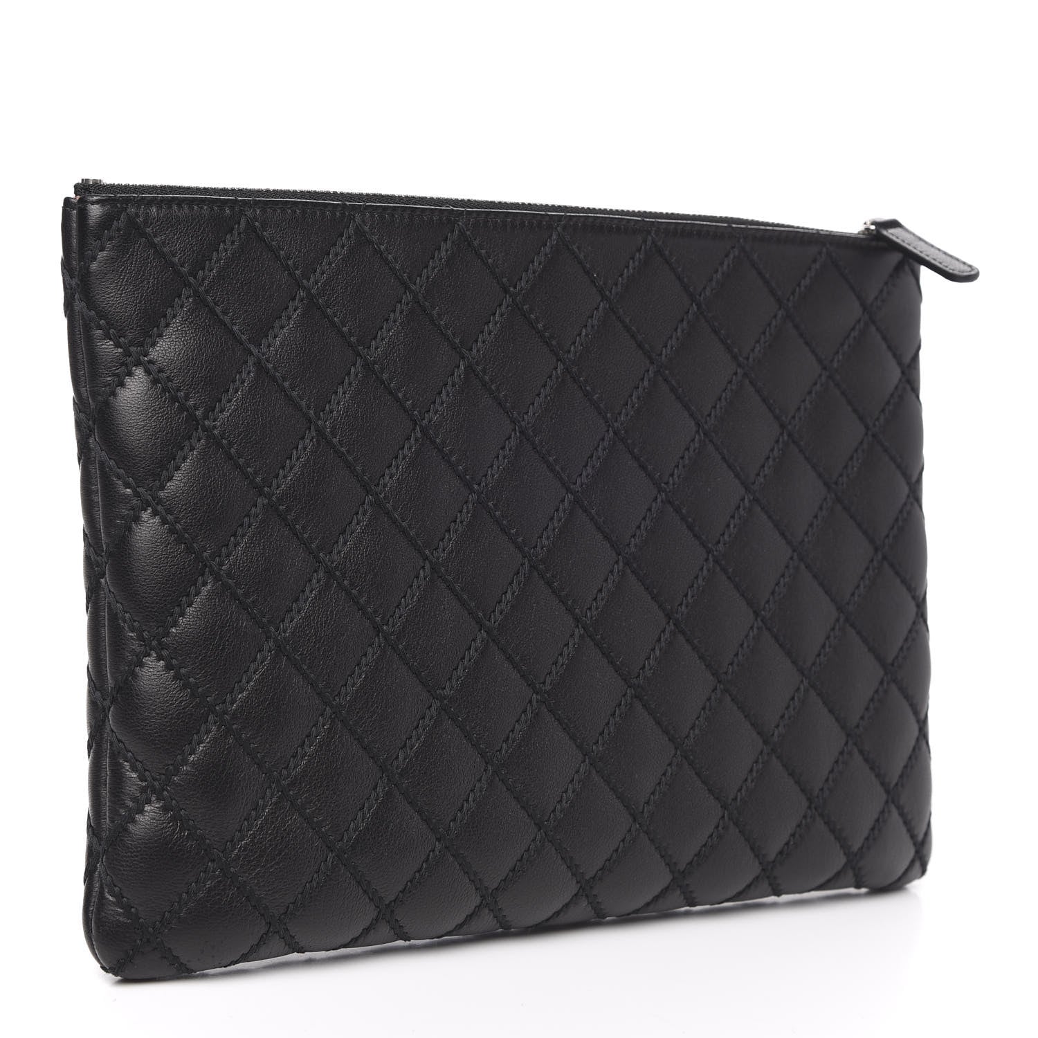 Chanel Sheepskin Stitched Lacquered CC Medium Cosmetic Case Black 3 of 11
