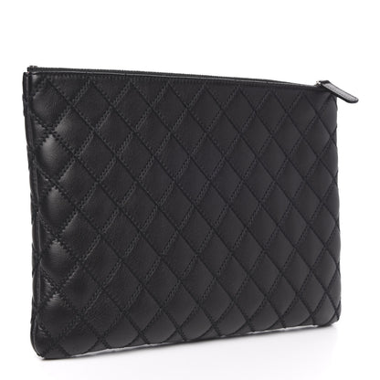 Chanel Sheepskin Stitched Lacquered CC Medium Cosmetic Case Black 3 of 11