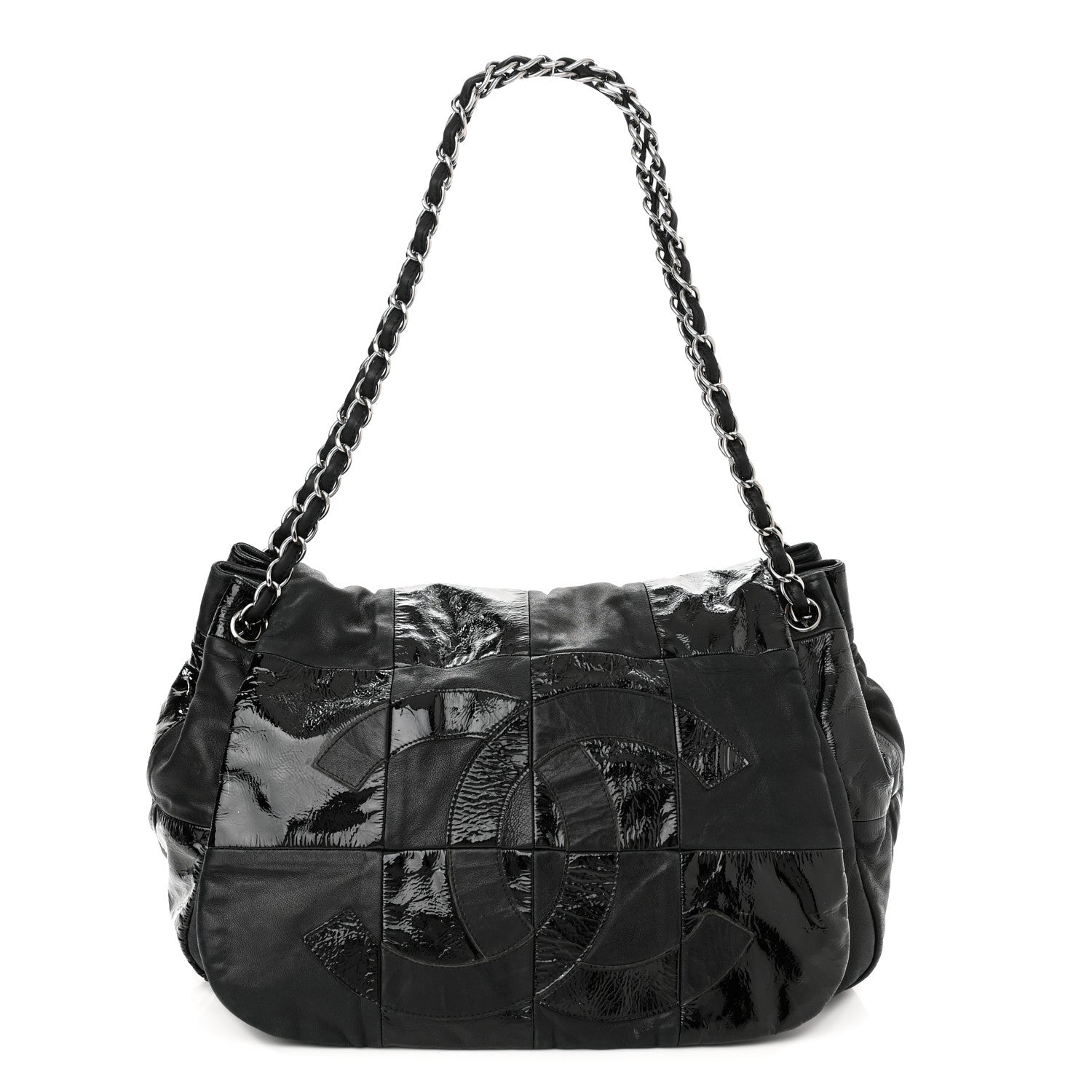 Chanel Lambskin Patent Calfskin Brooklyn Patchwork Accordion Flap Black 1 of 10