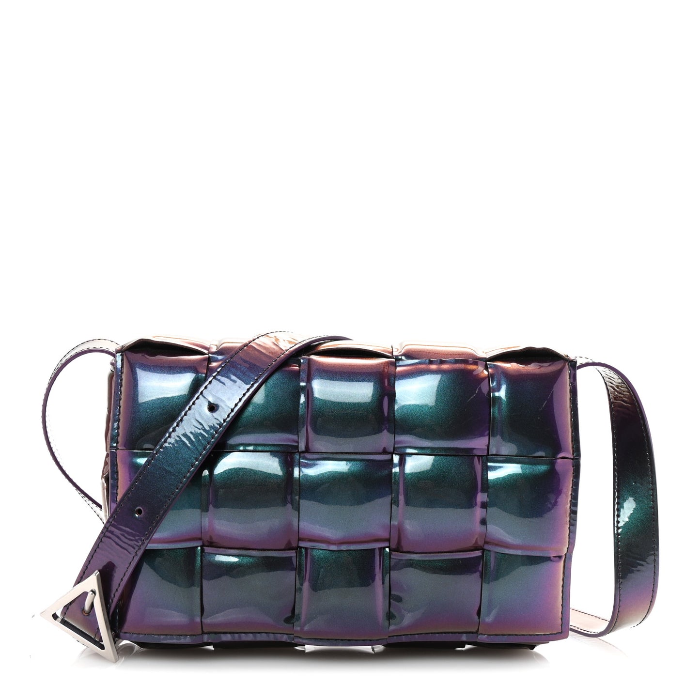 Glossy Nail Polish Nappa Maxi Intreccio Padded Cassette Crossbody Bag Holographic