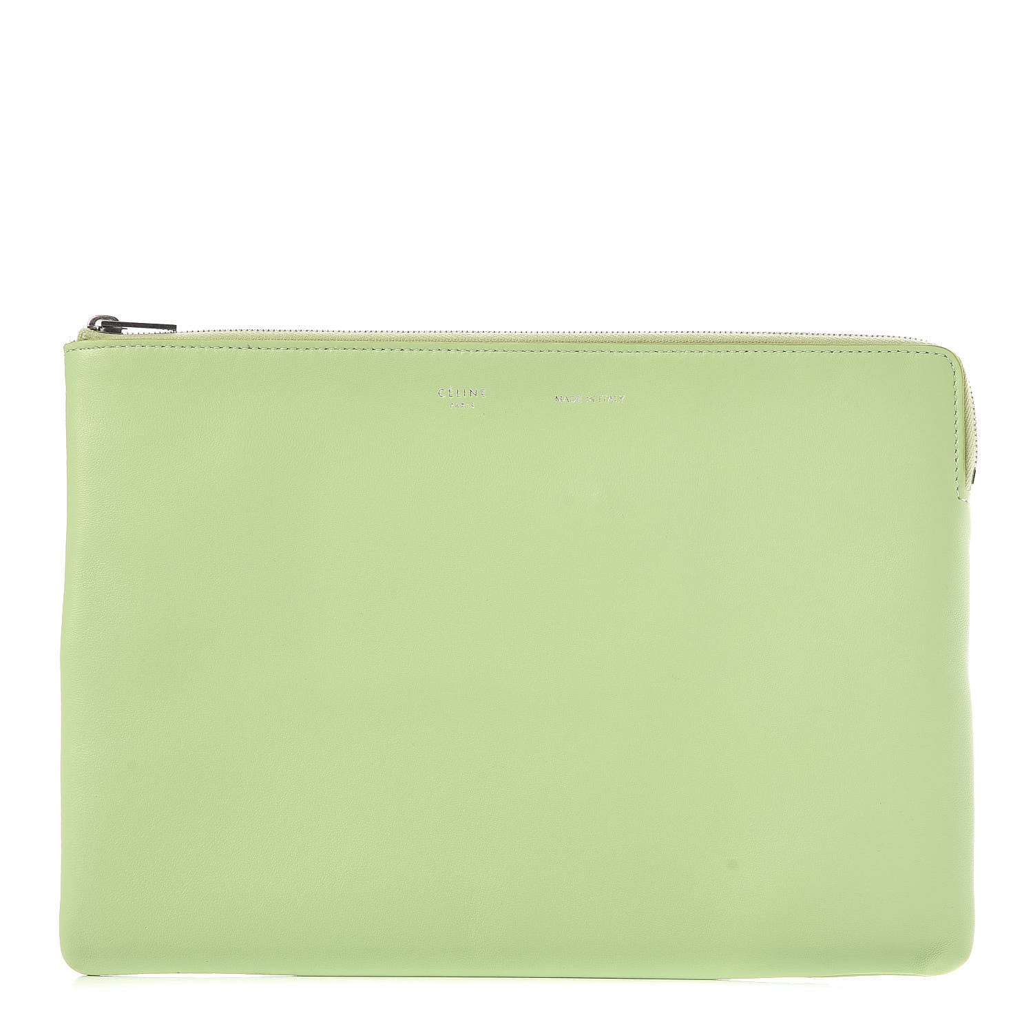 Celine Plastic Bag with Cloudy Lambskin Solo Zip Pouch Clutch Lime 7 of 17