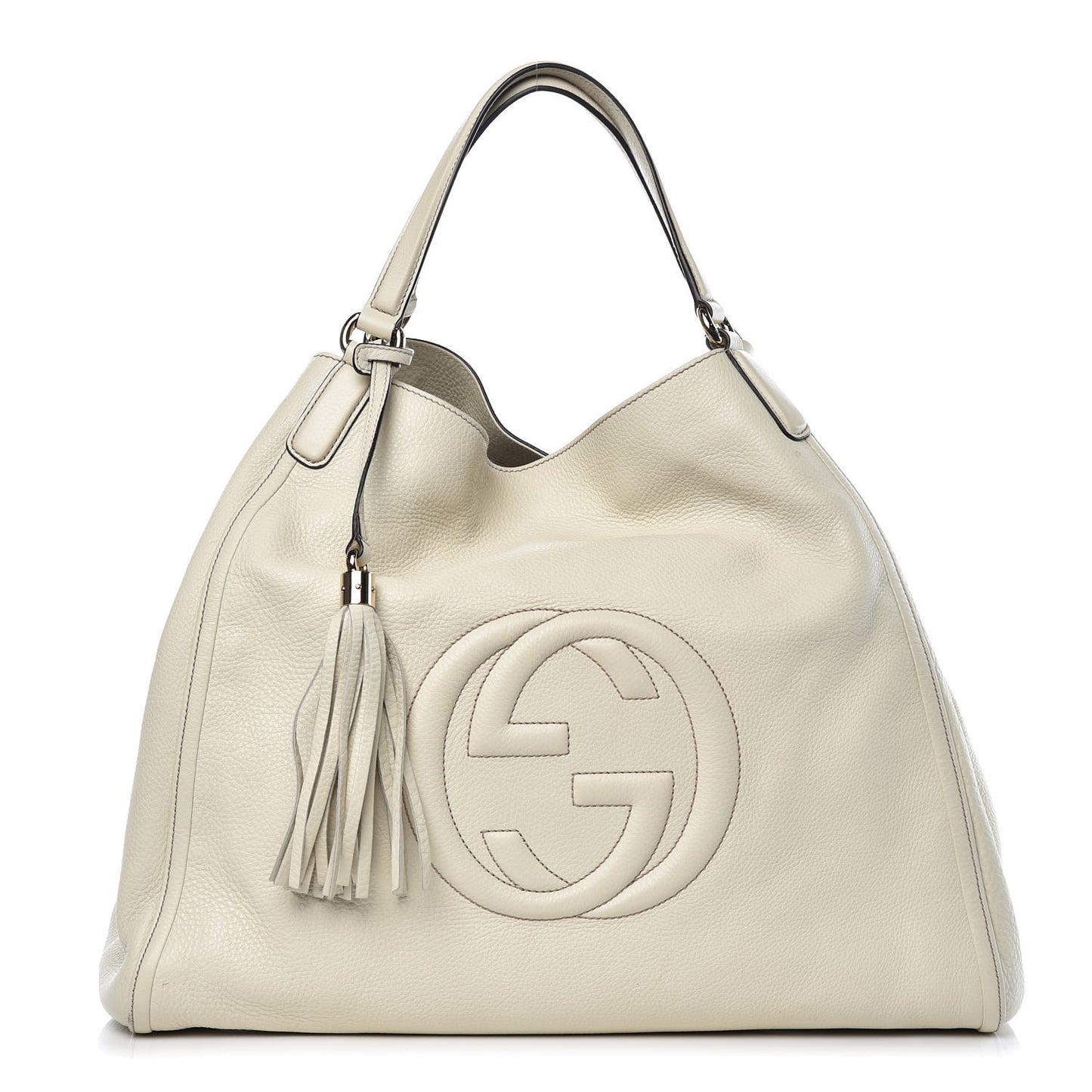 Pebbled Calfskin Large Soho Shoulder Bag Off White
