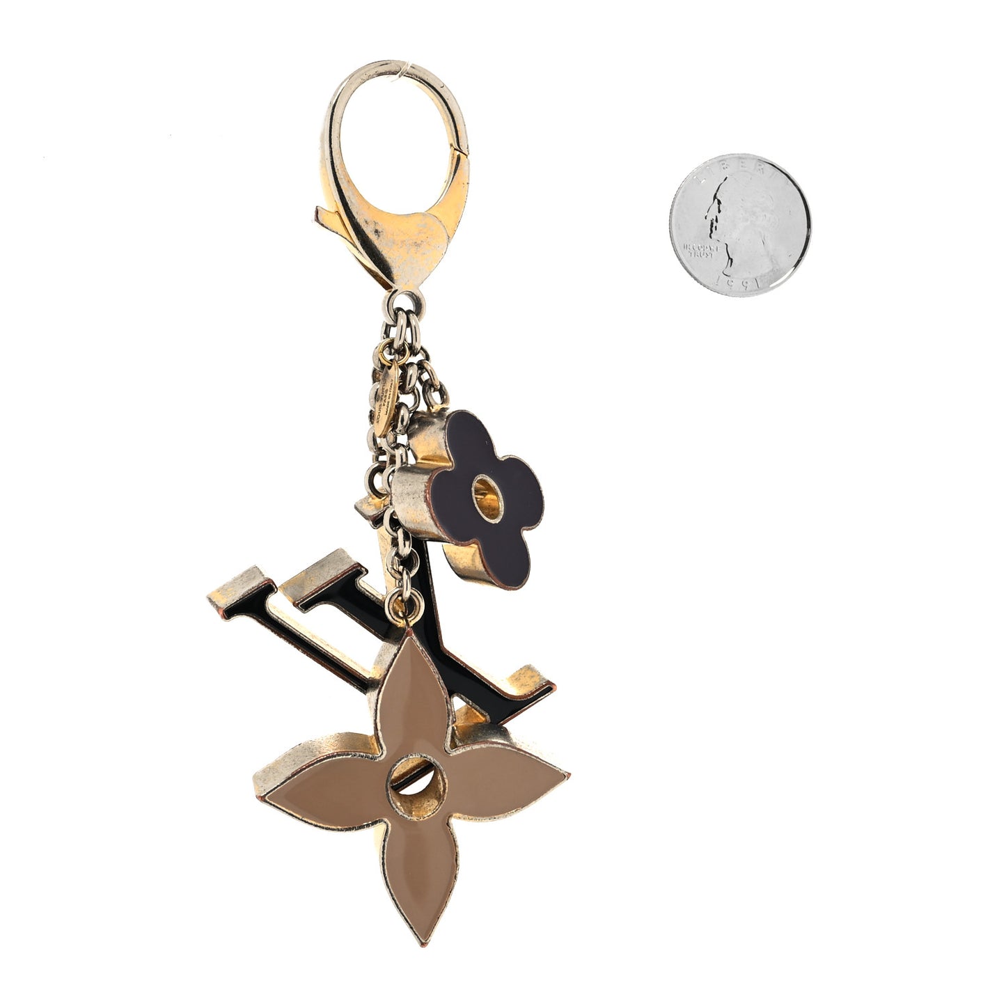 Metal Enamel Fleur De Monogram Bag Charm Dore
