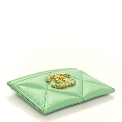 Chanel Shiny Goatskin Quilted Chanel 19 Card Holder Green 4 of 10