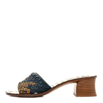 Bottega Veneta Metallic Nappa Intrecciato Slide Sandals 37 Blue Gold 1 of 7