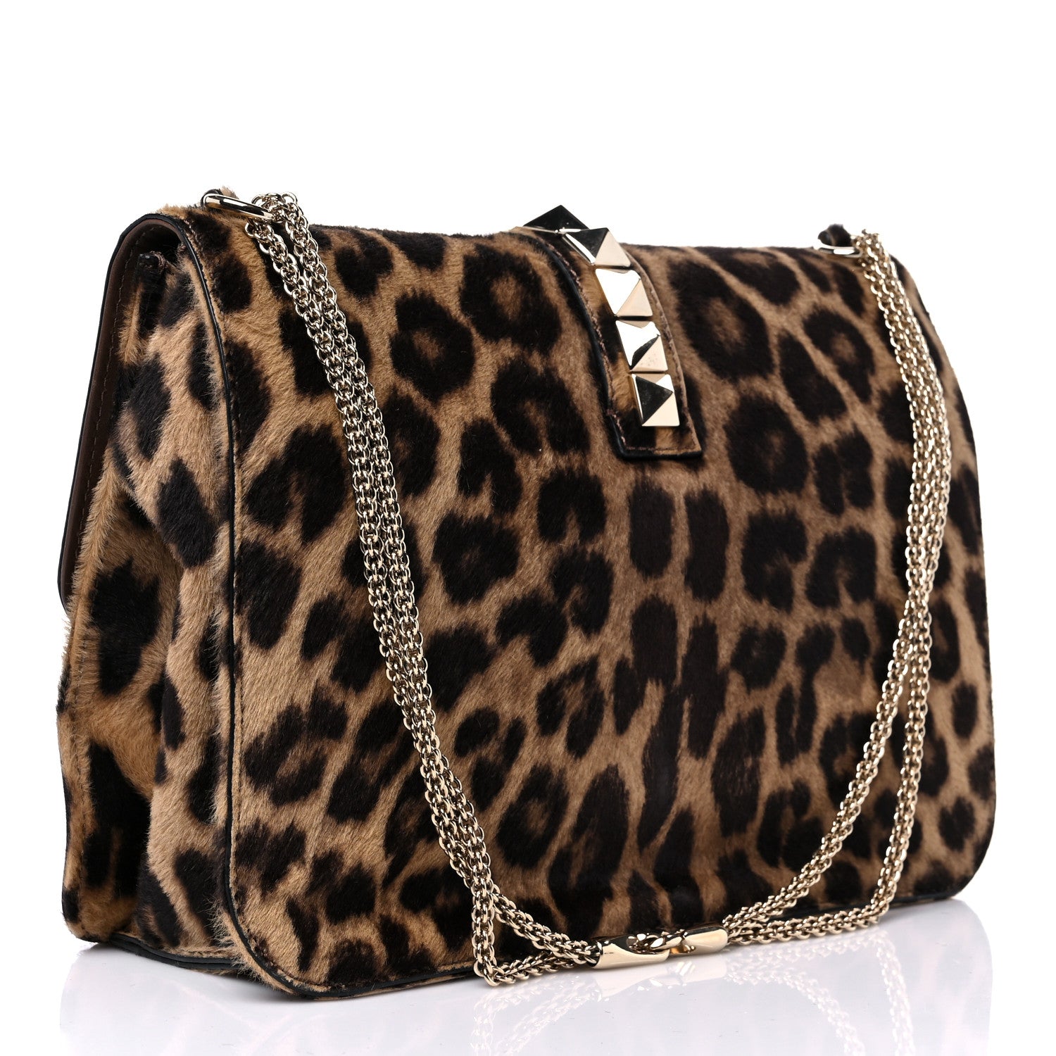 Valentino Garavani Calf Hair Leopard Print Large Glam Lock Rockstud Flap 2 of 13