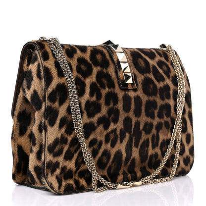 Valentino Garavani Calf Hair Leopard Print Large Glam Lock Rockstud Flap 2 of 13