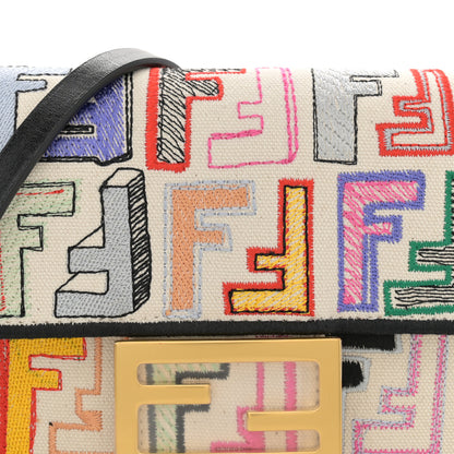 Fendi Canvas Vitello Seta FF Embroidered Chinese Valentines Day Mini Baguette Multicolor 8 of 10