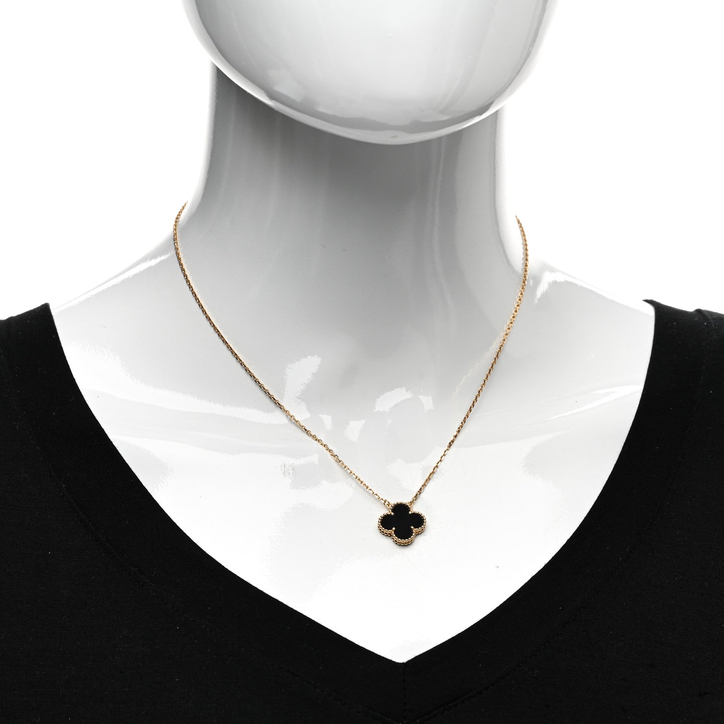 18K Yellow Gold Black Onyx Vintage Alhambra Pendant Necklace