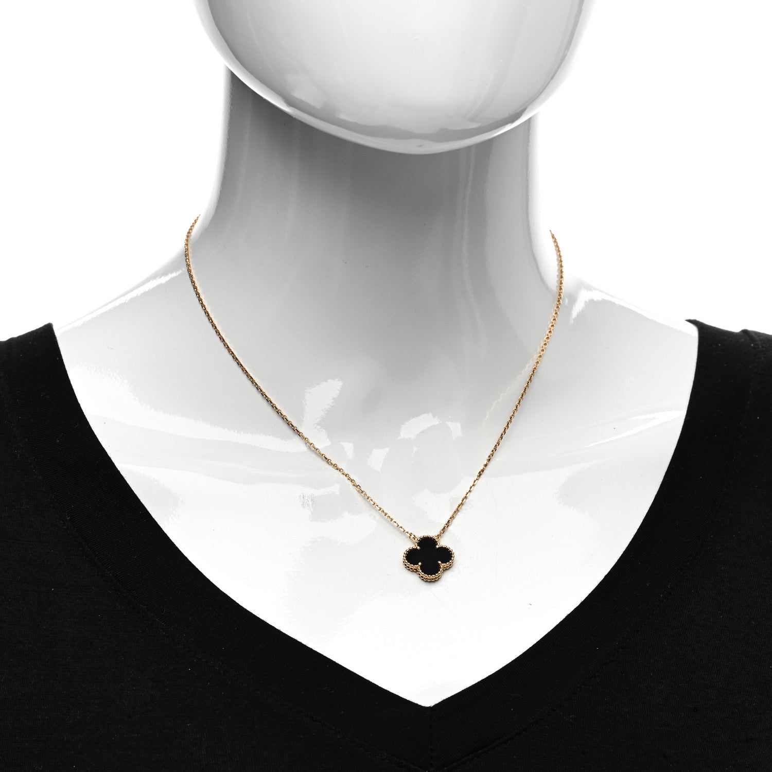 Van Cleef & Arpels 18K Yellow Gold Black Onyx Vintage Alhambra Pendant Necklace 2 of 6