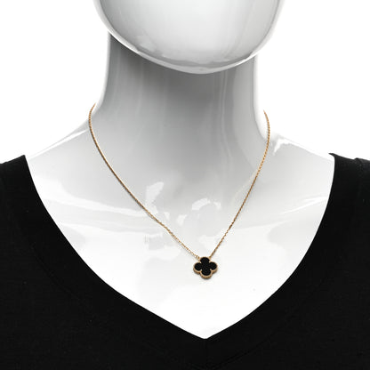 Van Cleef & Arpels 18K Yellow Gold Black Onyx Vintage Alhambra Pendant Necklace 2 of 6