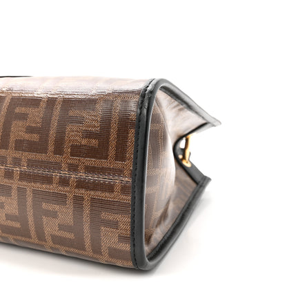 Fendi Glazed Fabric Vitello Century Plexiglass FF 1974 Stamp Patch Small Runaway Shopper Tote Mogano Panna Black 10 of 10