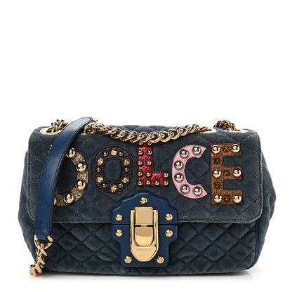 Dolce & Gabbana Velvet Watersnake Embellished Quilted Lucia Shoulder Bag Blue 1 of 11