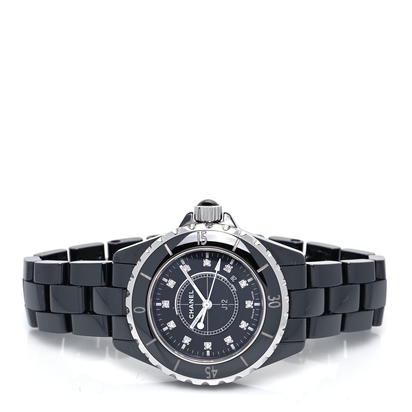 Stainless Steel Ceramic Diamond 33mm J12 Quartz Watch Black