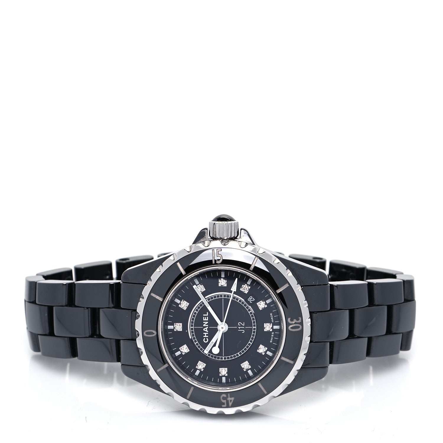 Chanel Stainless Steel Ceramic Diamond 33mm J12 Quartz Watch Black 2 of 4