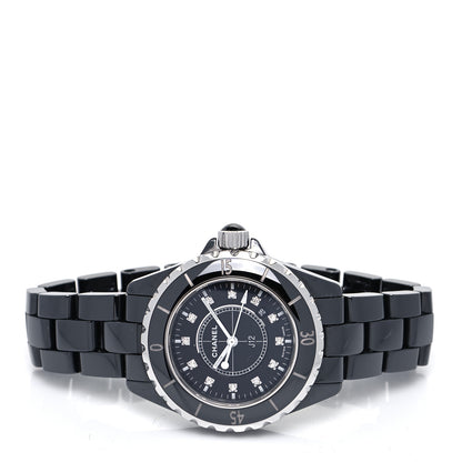 Chanel Stainless Steel Ceramic Diamond 33mm J12 Quartz Watch Black 2 of 4