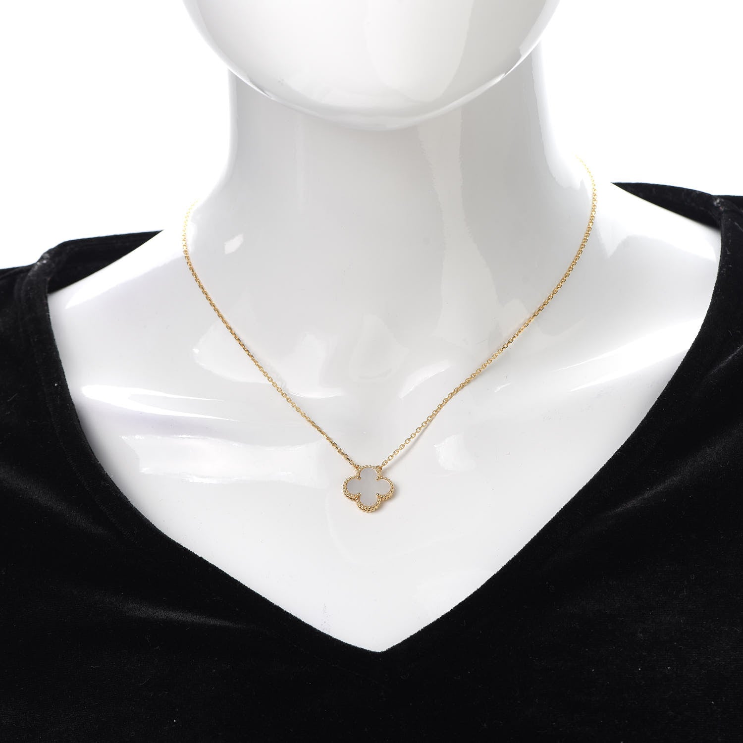 Van Cleef & Arpels 18K Yellow Gold Mother of Pearl Vintage Alhambra Pendant Necklace 2 of 7