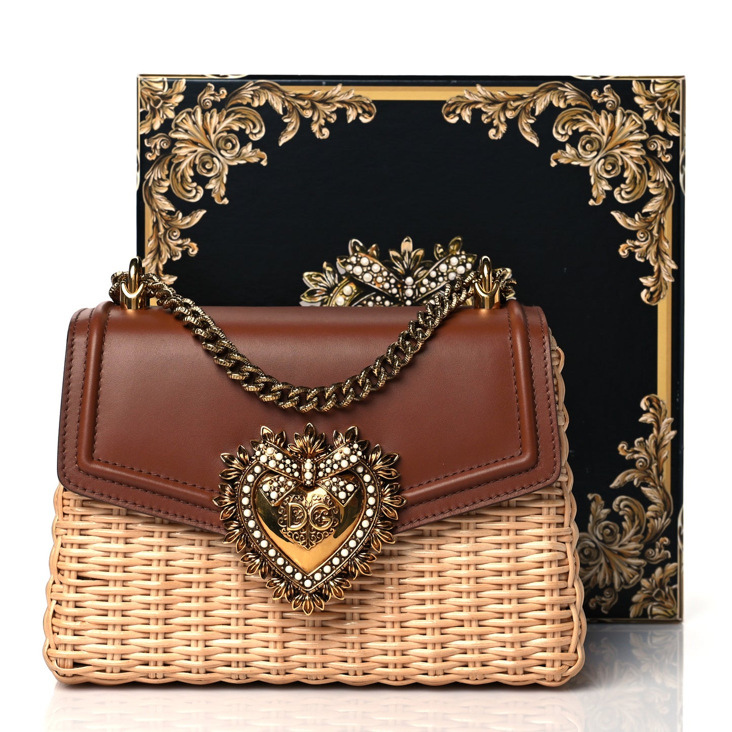 Wicker Calfskin Medium Devotion Crossbody Bag Brown