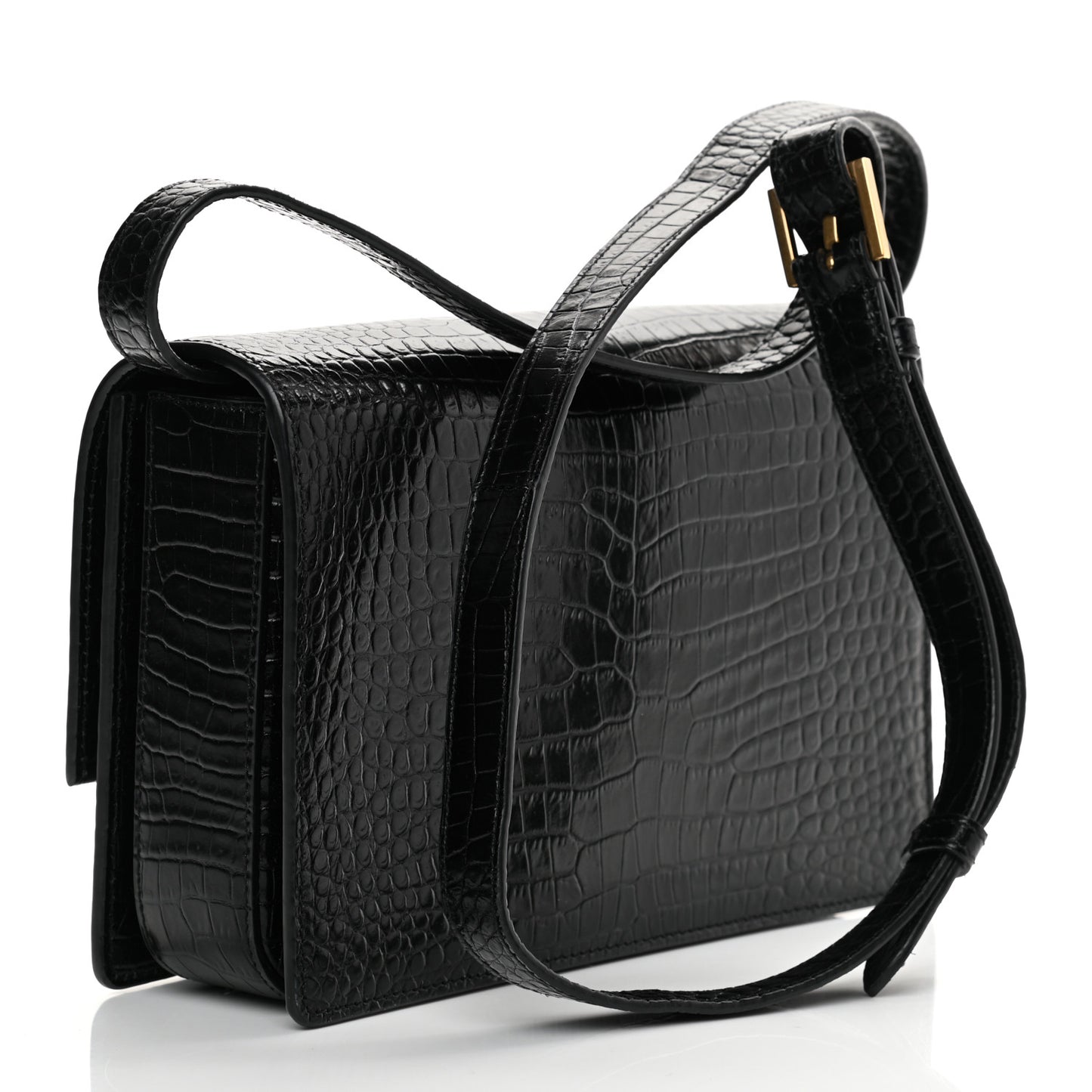 Calfskin Crocodile Embossed Medium Bellechasse Satchel Black