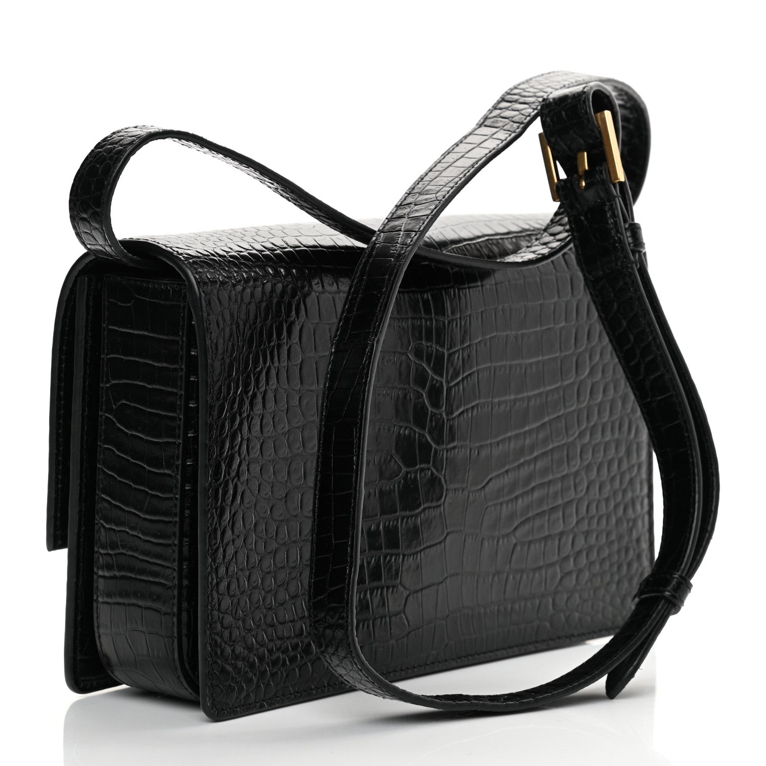 Saint Laurent Calfskin Crocodile Embossed Medium Bellechasse Satchel Black 3 of 12