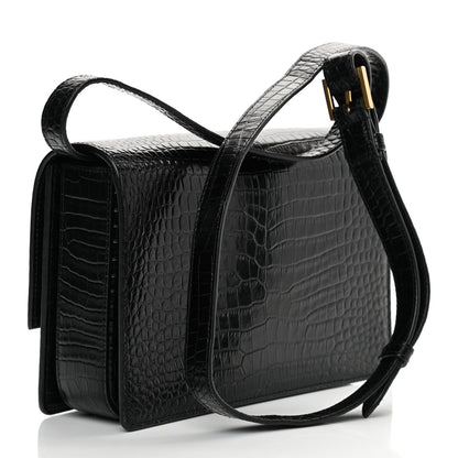 Saint Laurent Calfskin Crocodile Embossed Medium Bellechasse Satchel Black 3 of 12