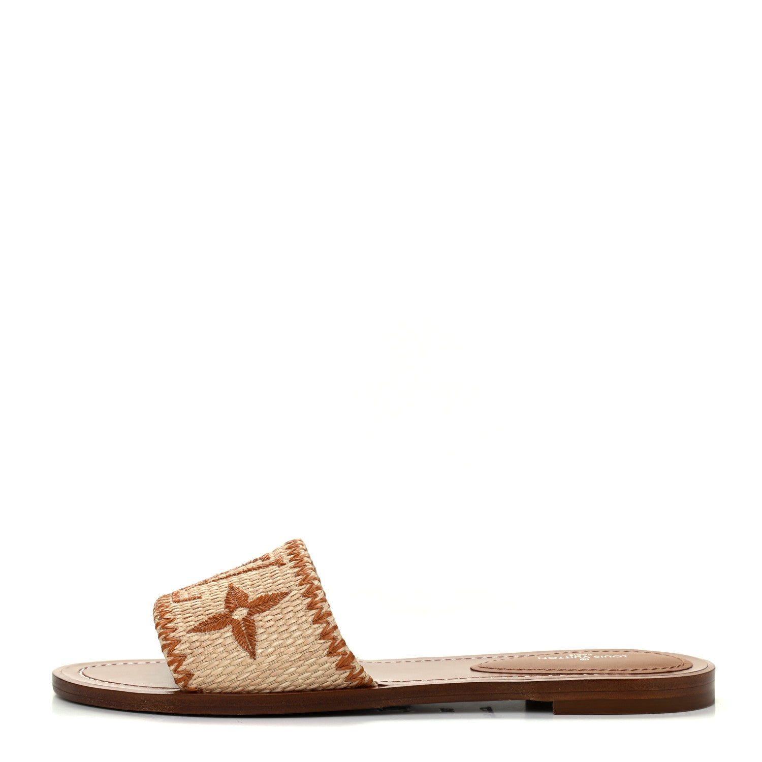 Louis Vuitton Raffia Calfskin Monogram Lock It Flat Mules 36 Cognac Brown 1 of 8