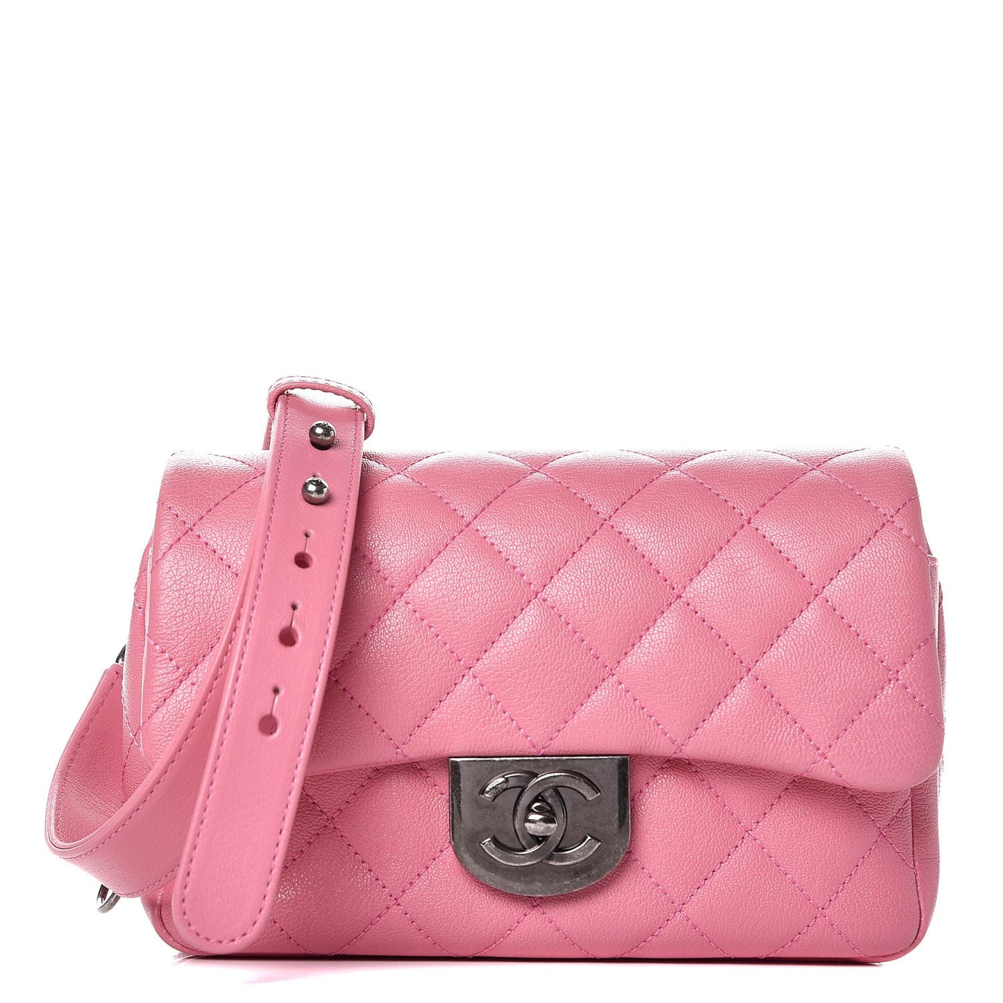 Shiny Goatskin Quilted Small Flap Pink